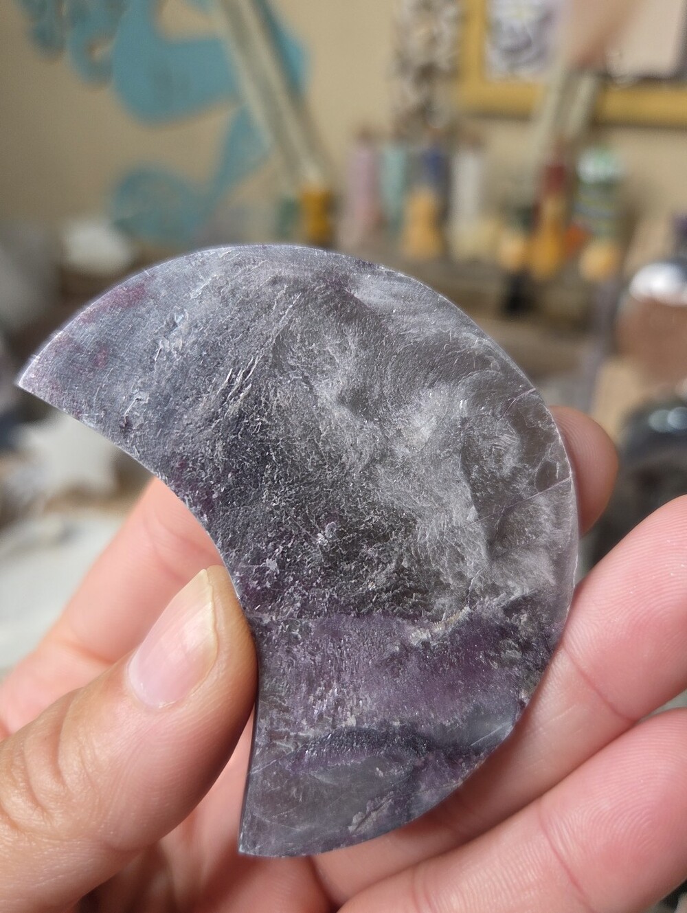 Gem Lepidolite Purple Mica Polished Moon With Stand 3 In ( Emotional Balance) A - Picture 5 of 5